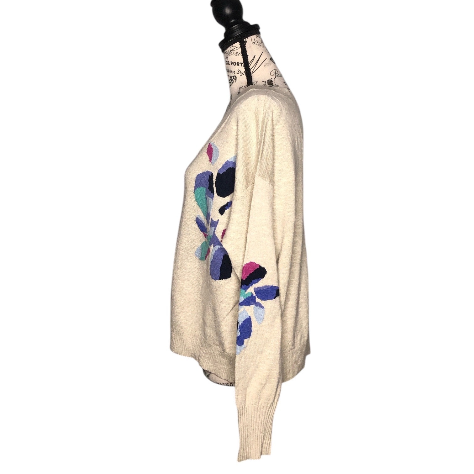 Nic + Zoe (Xl) Blooming Intarsia Floral Ribbed Drop Shoulder V-Neck Sweater Top — image 5 of 8